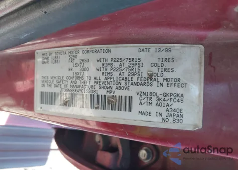 2000 Toyota 4Runner Sr5 V6 from USA, damaged, VIN JT3GN86R4Y0153081